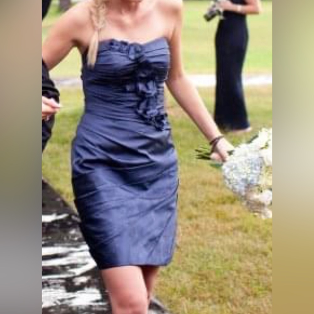 Melissa sweet strapless navy blue dress